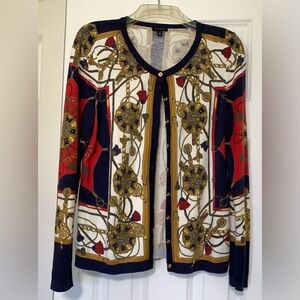 Talbots Cardigan S Sweater Navy Red Gold Elegant Tassels Chain Rope Equestrian